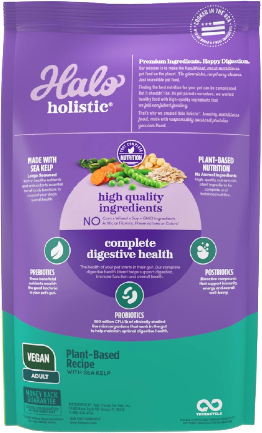 Halo Holistic Vegan Dog Food, Plant-Based Recipe with Kelp, Dry Dog Food, Complete Digestive Health, Kibble for Adult Dogs, 21 lb Bag