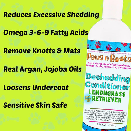 Deshedding Conditioner Omega Fatty Acids 3 6 9. Real Argan Oils All-Natural, Organic, & Non-Toxic to Pets Condition, Hydrate, & Nourish the Coat. Hypoallergenic, Tearless, Control Odor Made in USA Lemongrass