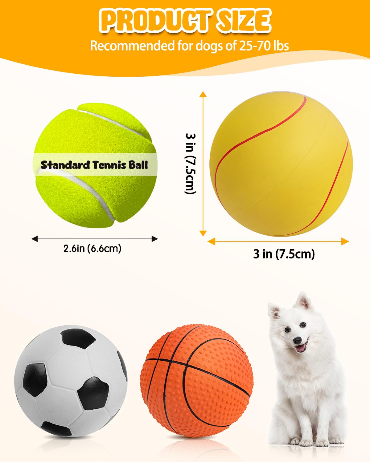 SCHITEC Squeaky Dog Toy Balls, [8 Pack] Latex Rubber Squeak Toys, 3'' Interactive Fetch Pet Ball for Medium Breed Dogs