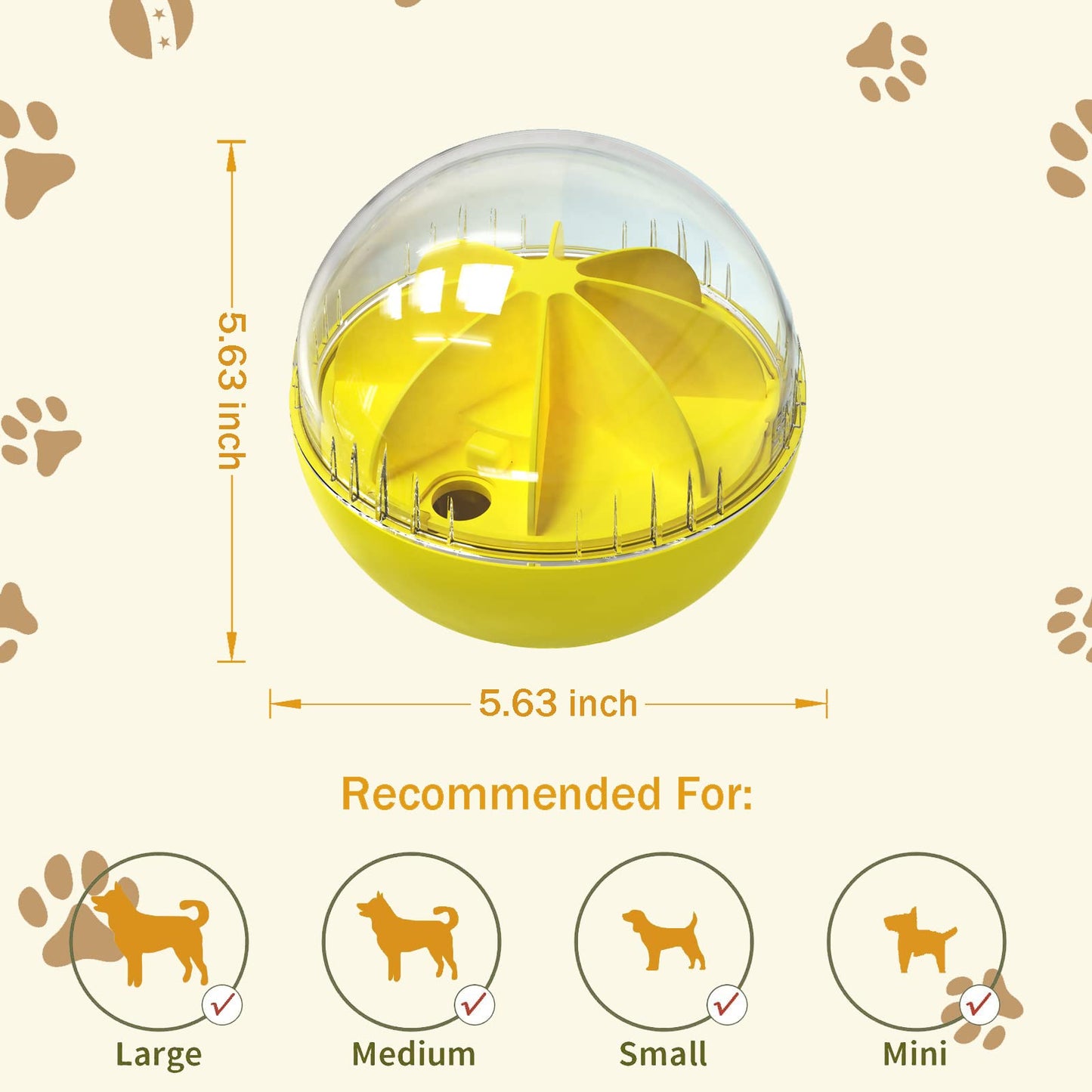 Kubatis Dog Toys - Interactive Puzzle Feeder Balls for Large Dogs, Funny Squeaky Toys for Chewers (Yellow)
