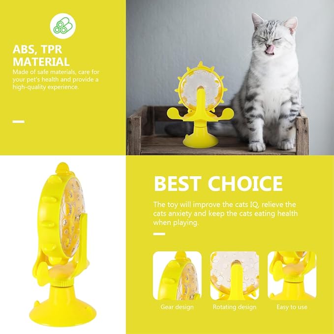 Cat Food Leakage Toy, Interactive Windmill Game Cat Puzzle Food Treat Dispensing Toy with Suction Cup for Kitten Puppy Slow Feeder Snacks