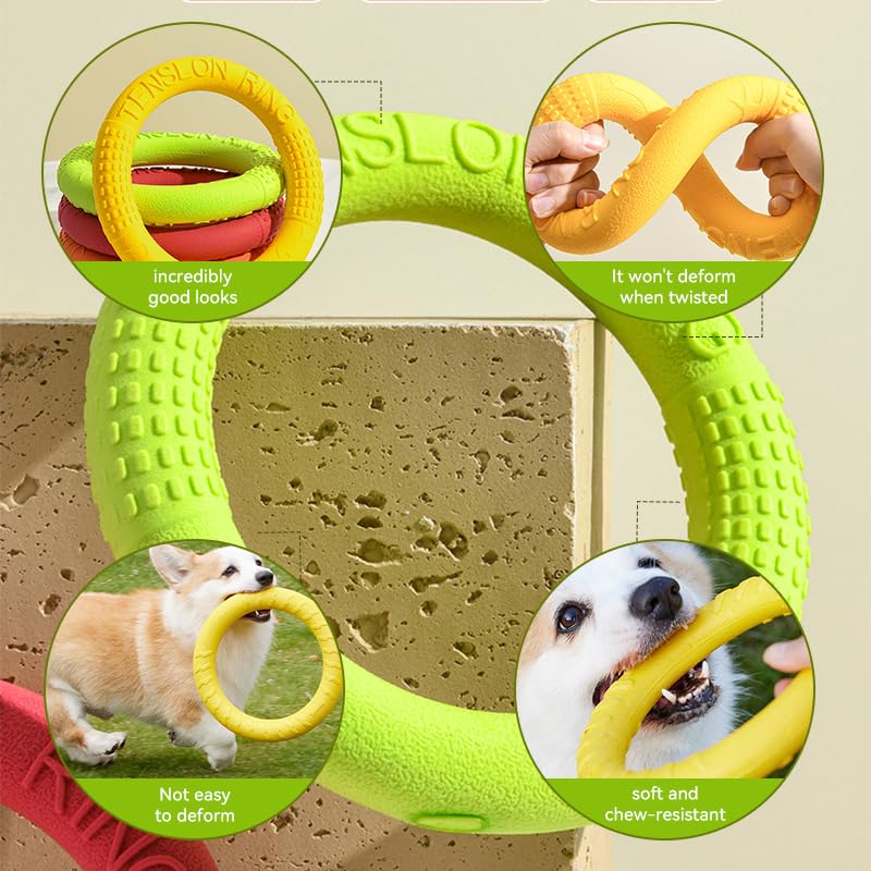 4 Pack Dog Chew Toy Training Ring Interactive Toy for Aggressive Chewers Pet Flying Disc Floating Ring Dog Fetch Toys for Large Medium Puppy Outdoor Play, Training and Teeth Cleaning
