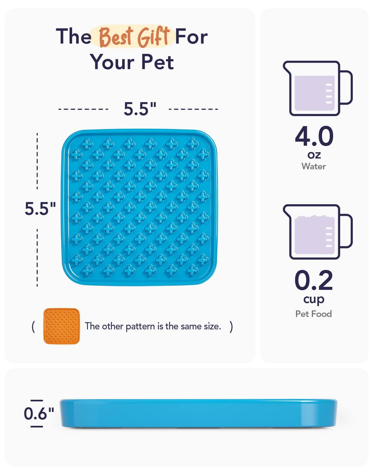 LE TAUCI PET Cat Slow Feeder, 5.5 Inch Lick Mat for Cats and Puppy,Anxiety Relief Licking Mat, Puzzle Feeder for Peanut Butter, Treats, Pet Enrichment Toys, Set of 2, Blue and Orange
