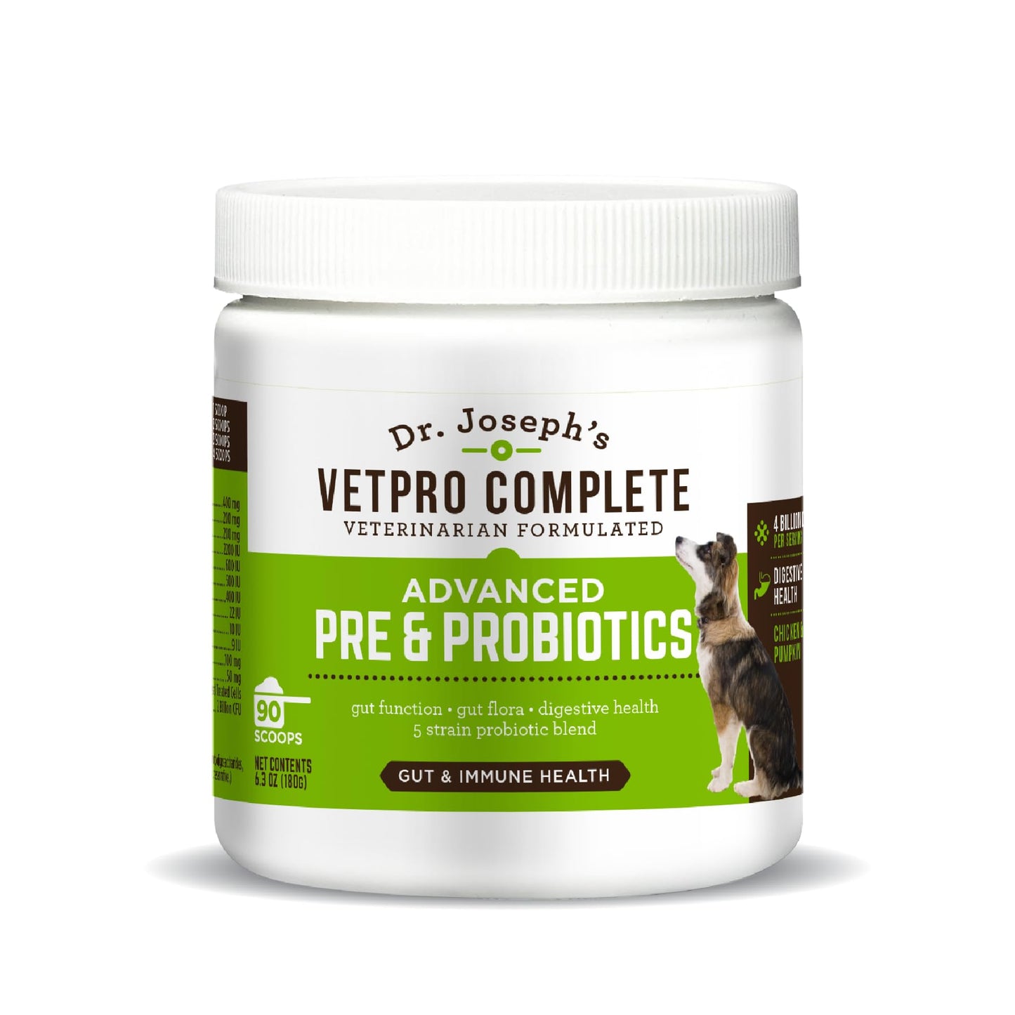 Dr. Joseph's VetPro Complete Advanced Powdered Pre & Probiotics for Dogs, 90 Scoops, Supports Gut Health, Diarrhea, Digestive Health & Seasonal Allergies, Chicken/Pumpkin Flavor, Add to Food