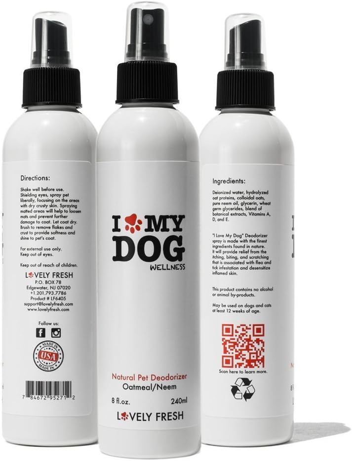Dog Deodorizer Spray, All Natural Grooming Product with Oatmeal and Neem, Keep Your Dog Fresh and Itch Free Between Baths, Relieves Skin Irritation for Sensitive, Dry and Itchy Skin