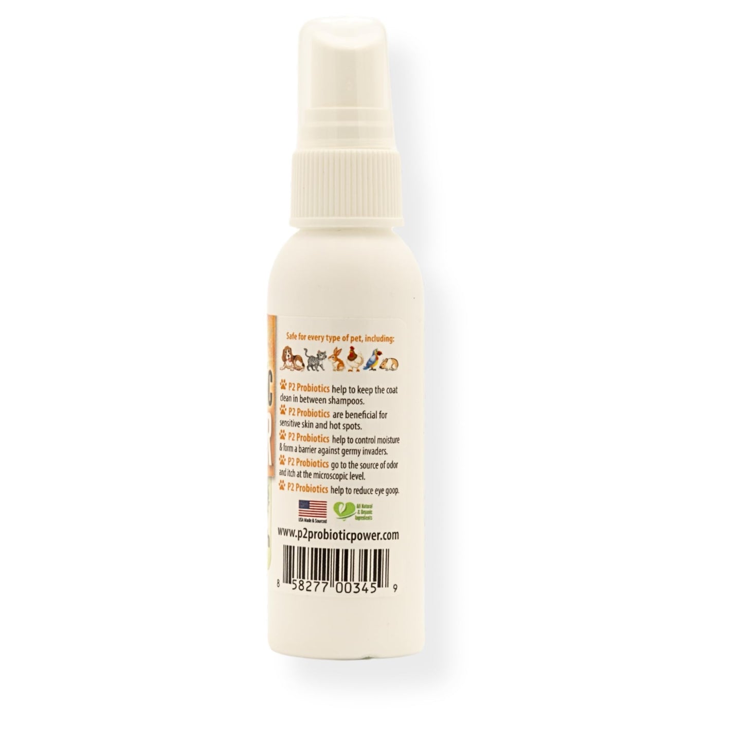 P2 Probiotic Power Pet Odor & Itch Spray – Dog, Cat, Puppy, Kitten Grooming Spray, Deodorizer, Litter Box Freshener, Hot Spot Spray, Coat, Bedding, Kennel, Carrier, Travel – 2 oz