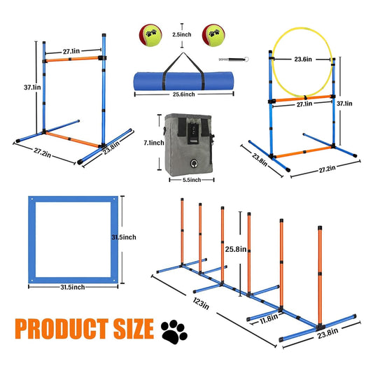 MKSY Dog Agility Equipment Set, Obstacle Courses Training Starter Kit Includes Adjustable High Jump Hurdle, Hoop, Weave Poles, Pause Box, Treat Pouch with Easy Carry Bag