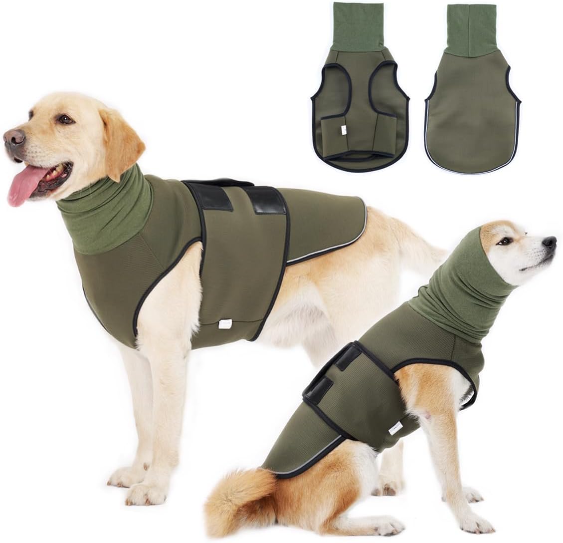 Dog Anxiety Vest,Pet Calming Hoodie Breathable Dog Anti-Anxiety Jacket for Thunder Fireworks and Separation,Green L