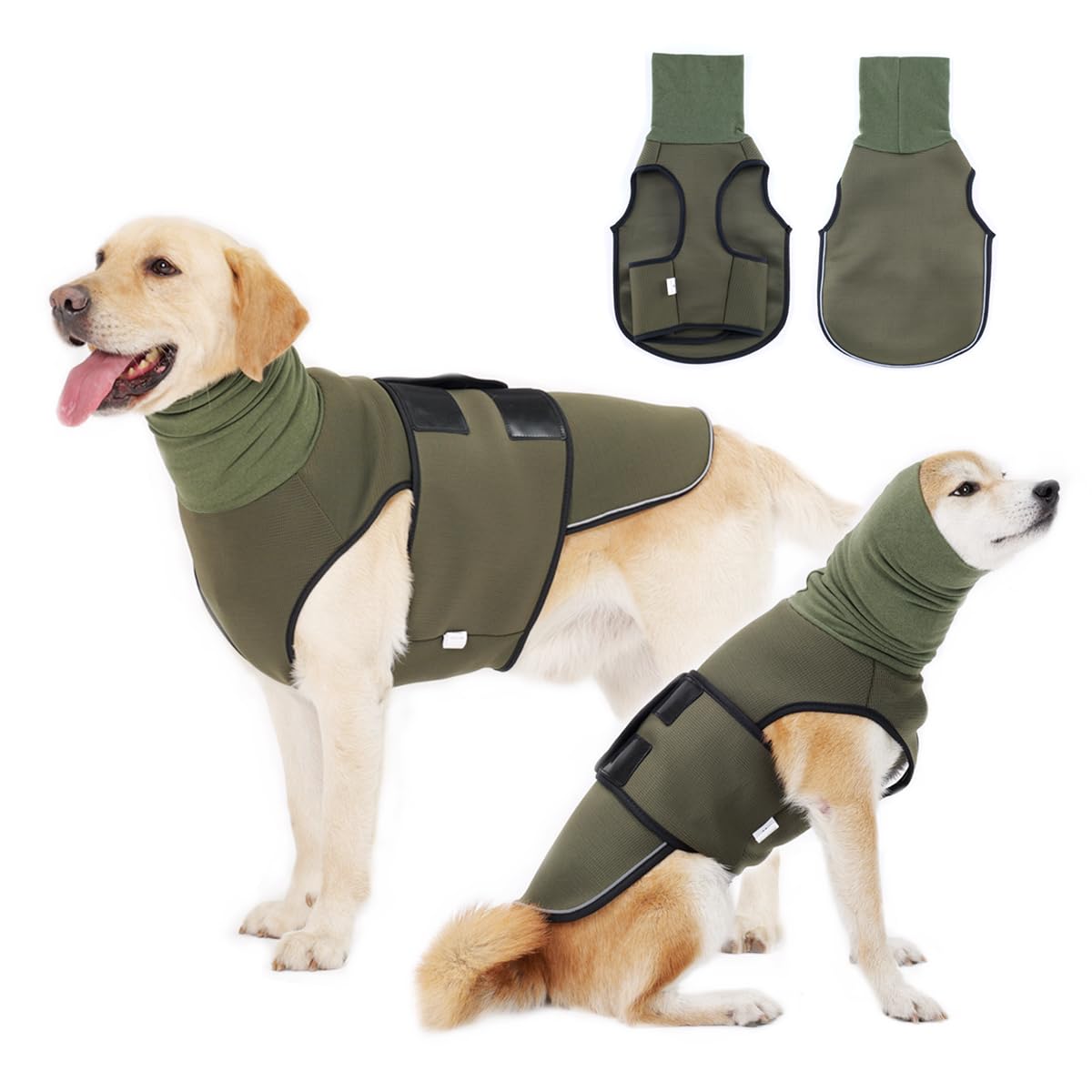 Dog Anxiety Vest,Pet Calming Hoodie Breathable Dog Anti-Anxiety Jacket for Thunder Fireworks and Separation,Green L