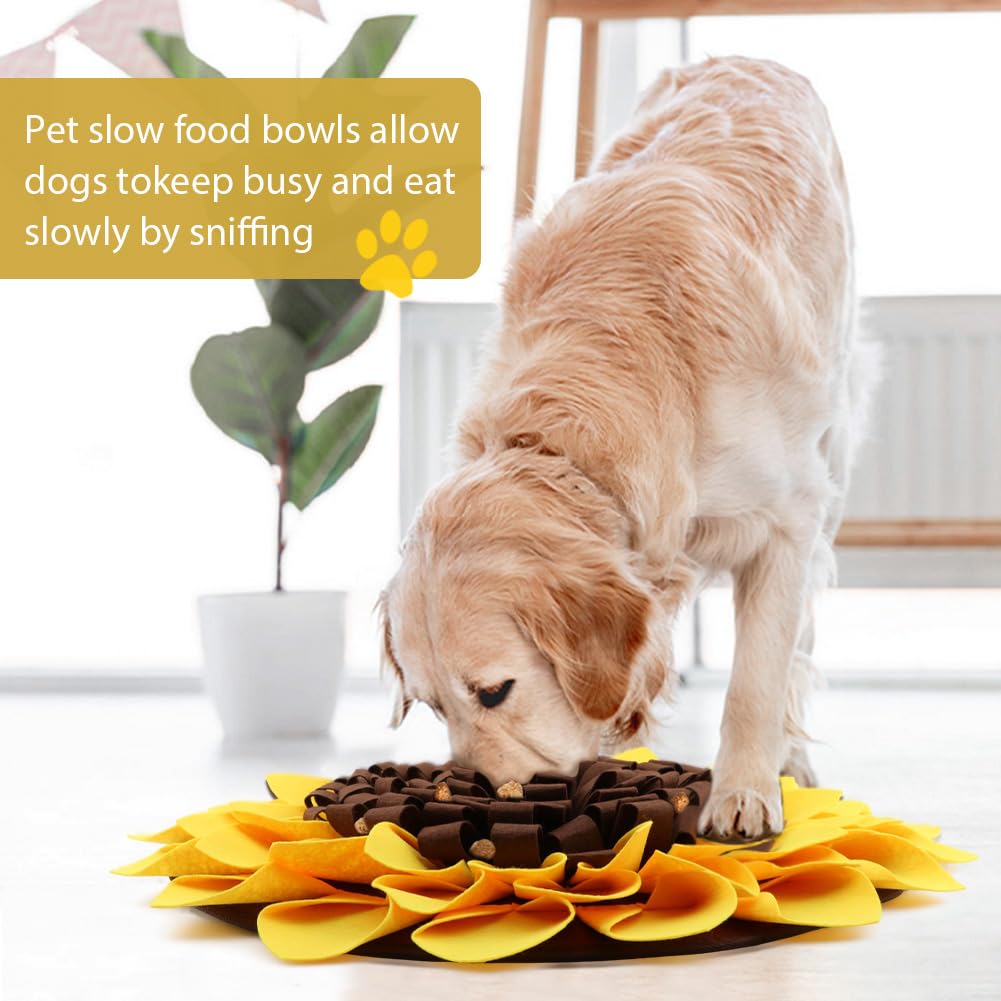 NINEFOX Snuffle Mat for Dogs, Pet Feeding Mats Puppy Sniffing Pad 20x20inch, Sunflower Shaped Snuffle Mat, Cat Doggies Interactive Toys for Multiple Breeds Training and Stress Release
