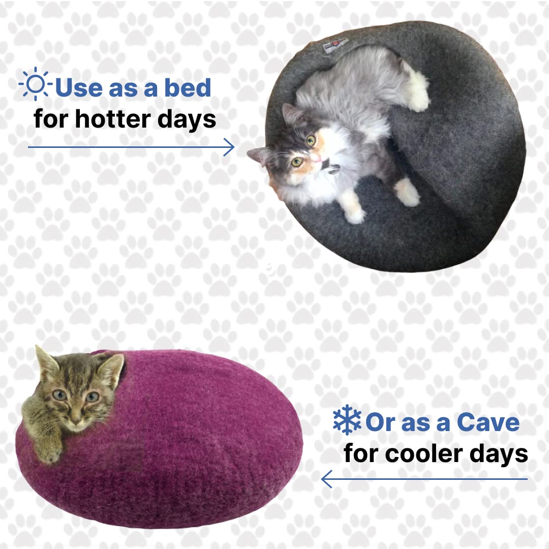 Yeti Dog Chew Dog Cave Bed for Cats and Small Dog Bad, 100% New Zealand Wool, Blue, 18" D x 20" W x 9" H