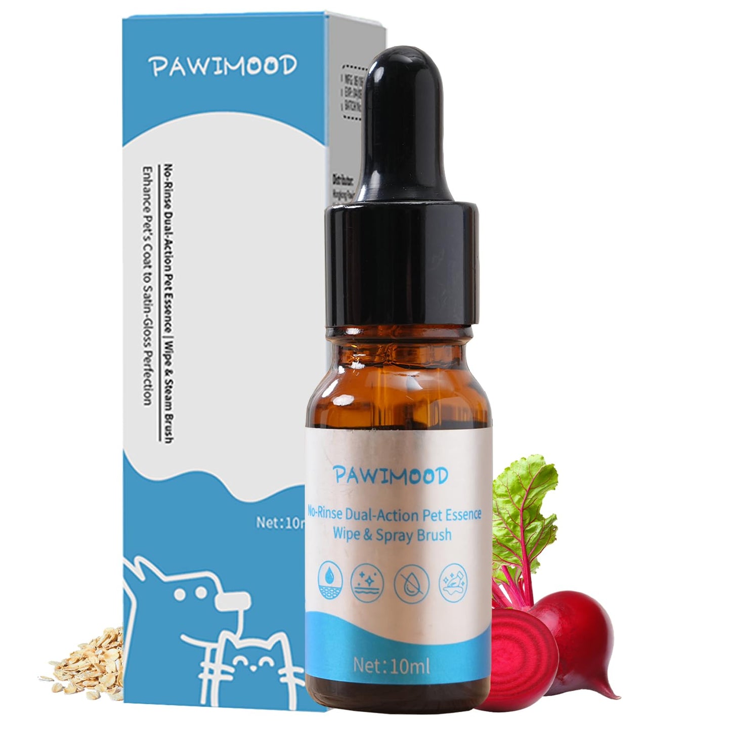 Pawimood No-Rinse Pet Shampoo & Conditioner Essence for Dogs & Cats, Dilute Before Use, for Small/Medium Pets, Soothes Skin, Hydrates Coat, Pomegranate Scent, Suitable for Pet Steam Brushes