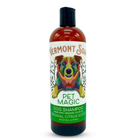 Vermont SOAP Organics Pet Shampoo - Infused with Organic & Natural Olive Oil, Coconut & Aloe Vera Dog Shampoo for Sensitive Skin - USDA Certified Grooming Pet Shampoo - Original Citrus (16oz)