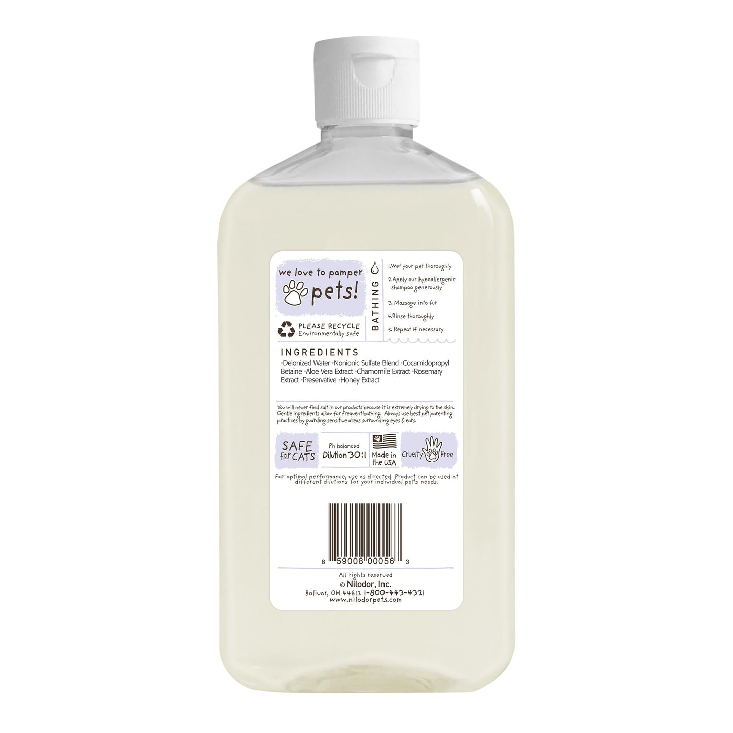 Bobbi Panter Hypoallergenic Dog Shampoo 14 Oz., Dye & Fragrance-Free, Paraben-Free, pH Balanced, Tear-Free, Aloe Vera & Honey Extract, Made in USA, Concentrated 30:1, Made in The USA