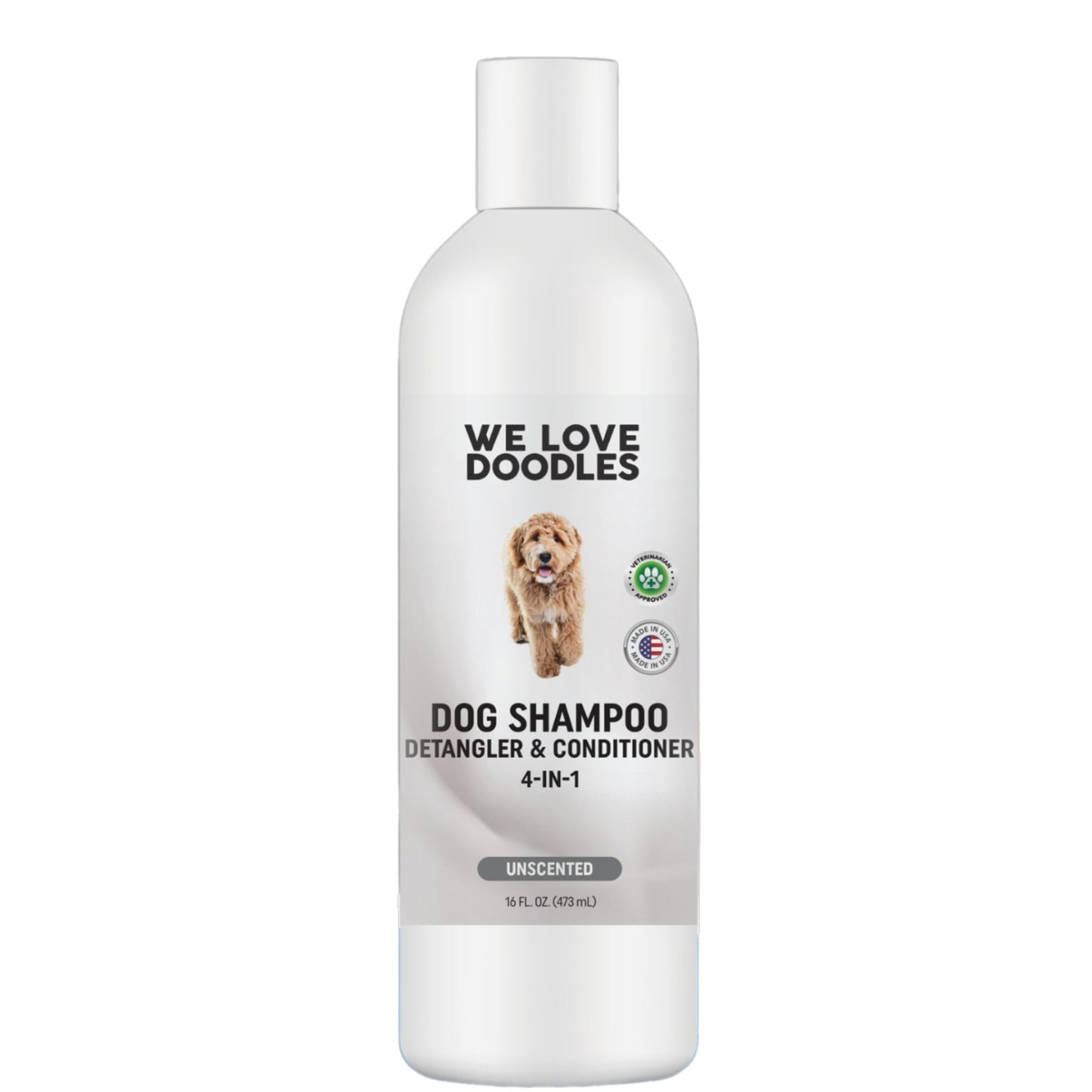 We Love Doodles Dog Shampoo, Conditioner, & Detangler - Shampoo for Dogs, Goldendoodles, Poodles & Doodles, for Matted Pet Hair & Sensitive Skin, Made in The USA, Unscented, 16 oz