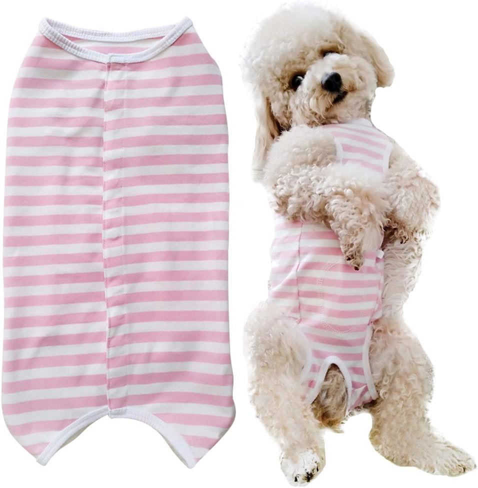 Dog’s Recovery Suit Post Surgery Shirt for Puppy, Wound Protective Clothes for Little Animals(Pink White Stripe-xs)