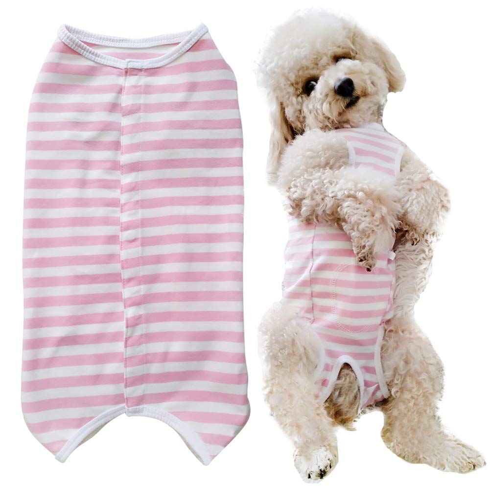 Dog’s Recovery Suit Post Surgery Shirt for Puppy, Wound Protective Clothes for Little Animals(Pink White Stripe-xs)