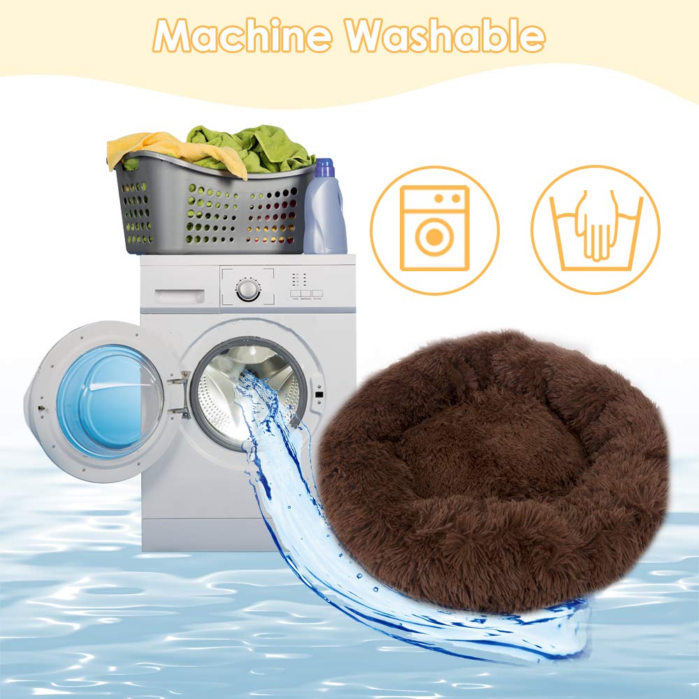 SlowTon Calming Dog Bed for Small Dogs Cats, Donut Cuddler Cozy Warm Anti-Anxiety Dog Cat Cushion Mat, Ultra Soft Fluffy Plush Round Pet Pillow Non-Slip Bottom Machine Washable(Coffee,X-Small 20")