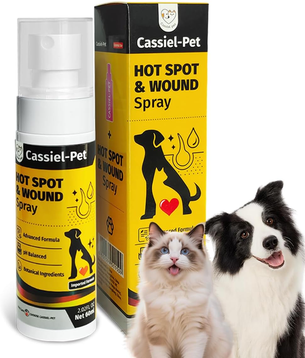 Cassiel pet Hot Spot Spray for Dogs, Itch Relief Spray & Hot Spot Treatment for Dogs, Cats, Helps Alleviate Sensitive Skin, Scratching, and Licking of Coat, for All Animals, 2.02oz