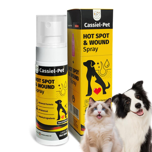 Cassiel pet Hot Spot Spray for Dogs, Itch Relief Spray & Hot Spot Treatment for Dogs, Cats, Helps Alleviate Sensitive Skin, Scratching, and Licking of Coat, for All Animals, 2.02oz