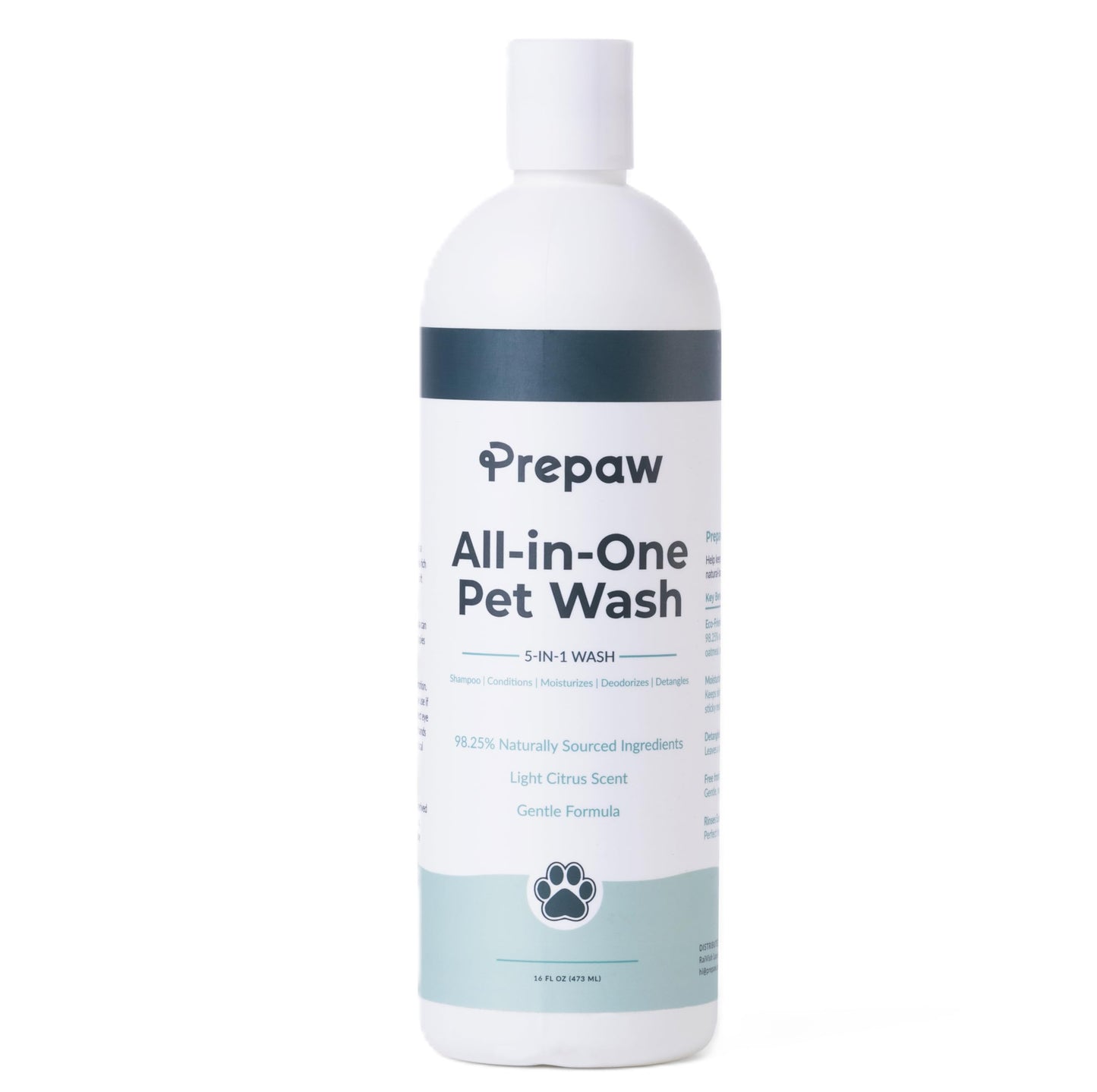 Pet Wash - 5 in 1 (Cleans, Conditions, Moisturizes, Deodorizes & Detangles) - Natural Ingredients - Gentle for Sensitive Skin - Softens Coat & Quick Rinse | Light Citrus Scent, 16 fl oz