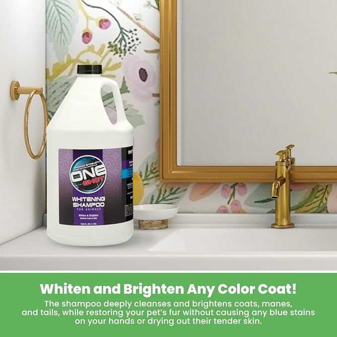 Best Shot One Shot Whitening Shampoo, Coat and Skincare Product for Dog, Cat, and Horse, Brightens Any Color Coat, Removes Stains, 1 Gallon