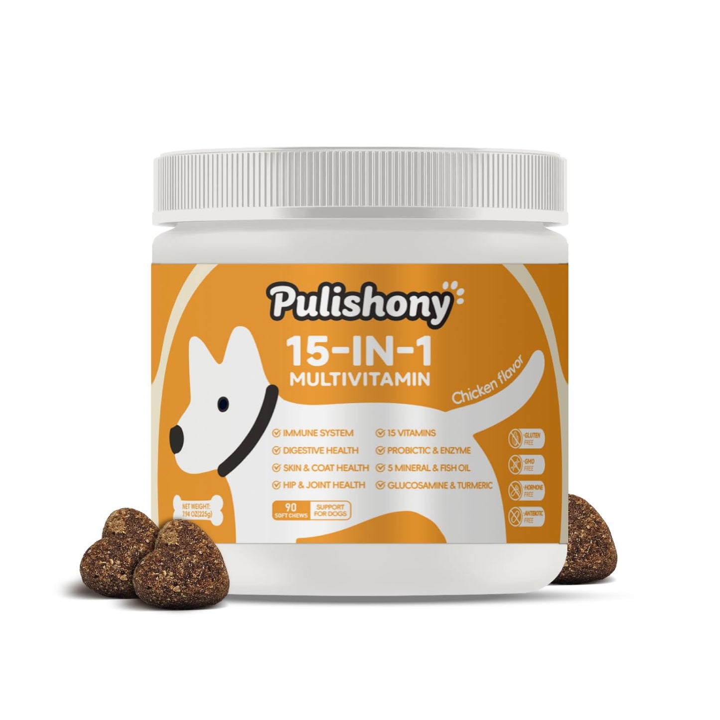 Multivitamin Treats for Dogs - Glucosamine Chondroitin for Joint Support + Digestive Enzymes & Probiotics - Grain Free Dog Vitamin for Skin & Coat + Immune Health+Liver Health - Chicken Flavor - 90ct
