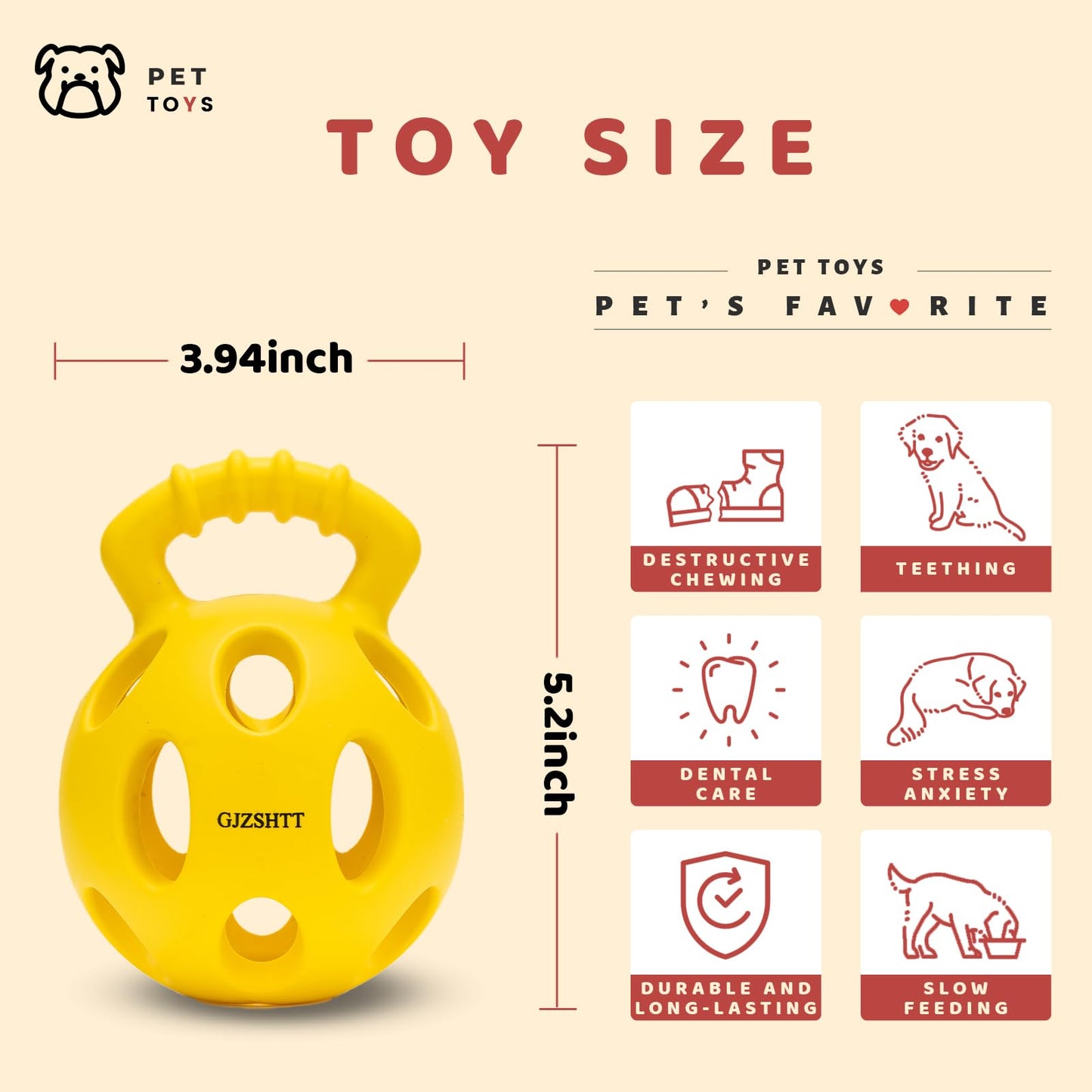 GJZSHTT Durable Dog Chew Ball Toys - Interactive Tug-n-Toss Rubber Ball with Handle for Tug of War and Fetch, Kettlebell-Inspired Design, Ideal for Small, Medium, and Large Dogs, 3.94"x5.2" (2-Pack)