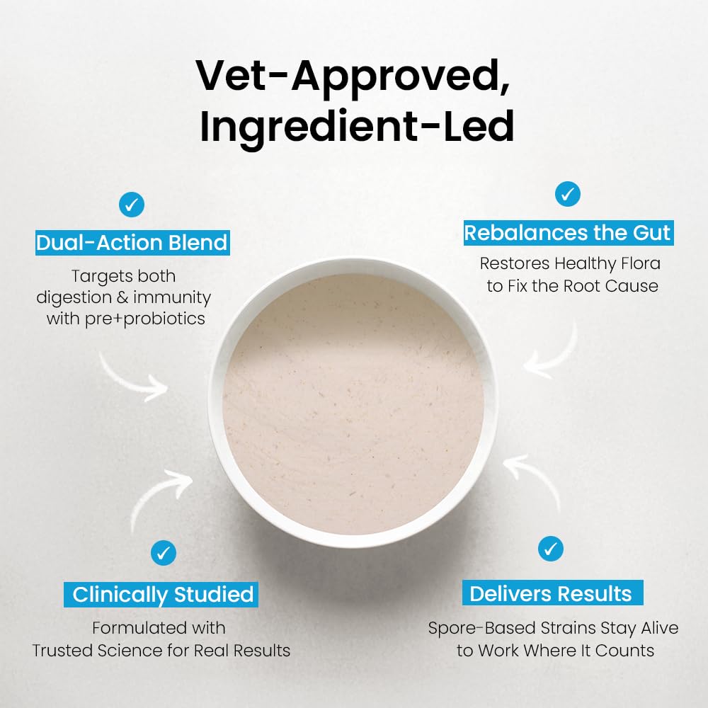 Human Grade Daily Probiotic for Dogs – Vet Approved with 7 Clinically Proven Strains + Prebiotics, Gut & Immune Support with Pumpkin & Carrot – 60 Servings – 5 Billion CFU per Scoop