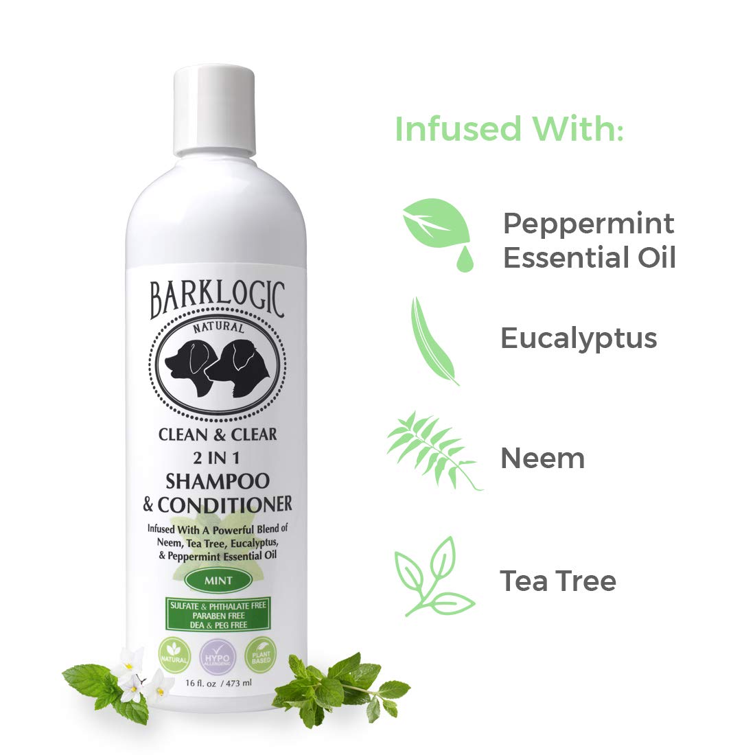 Clean & Clear 2 in 1 Shampoo & Conditioner, Mint, 16 fl oz - Grooming Essentials for A Quality Coat - No Parabens, No Phthalates, No Sulfates, No DEA & PEG, Safe & Vegan