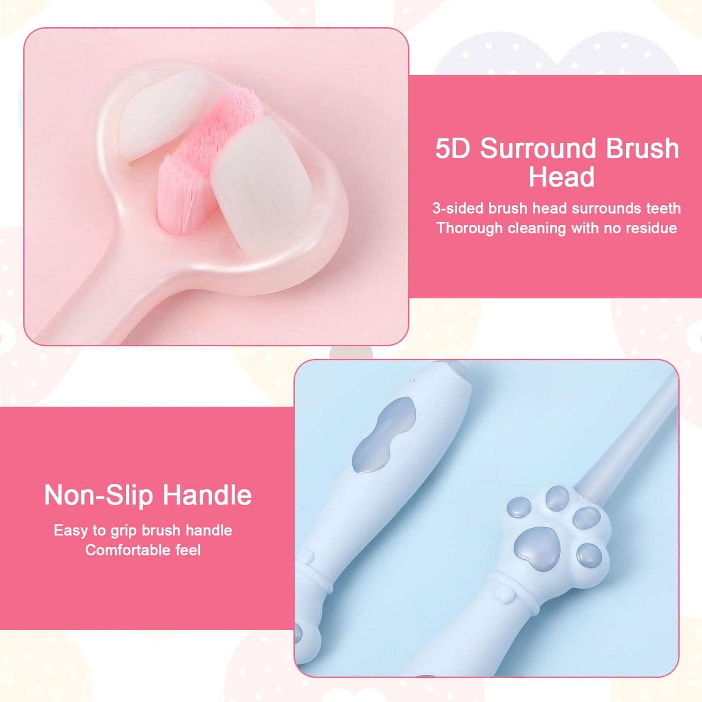 Yuanan 3-Sided Dog Toothbrush, 2 Pack Puppy Toothbrushes, Ultra Soft Dog Teeth Cleaning kit, Pet Dental Oral Care, Dogs Toothbrush Kit for Small and Medium Dogs (Pink, Blue)