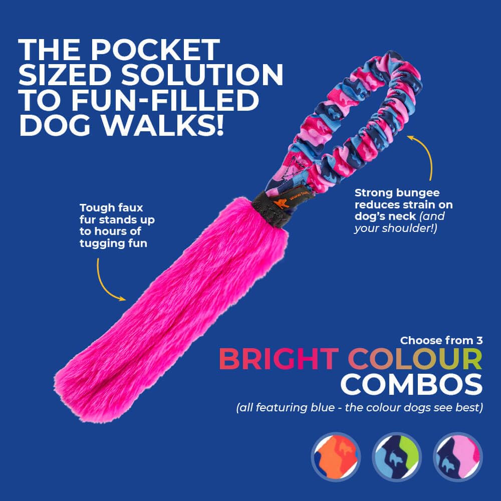 Tug-E-Nuff Pocket Fauxtastic | Durable Bungee Tug Toy for Dogs | Ideal for Interactive Dog Training and Dogs of All Ages | Made of Faux Fur and Comes in 3 Vibrant Colours | 13 x 7.5 inches in Size