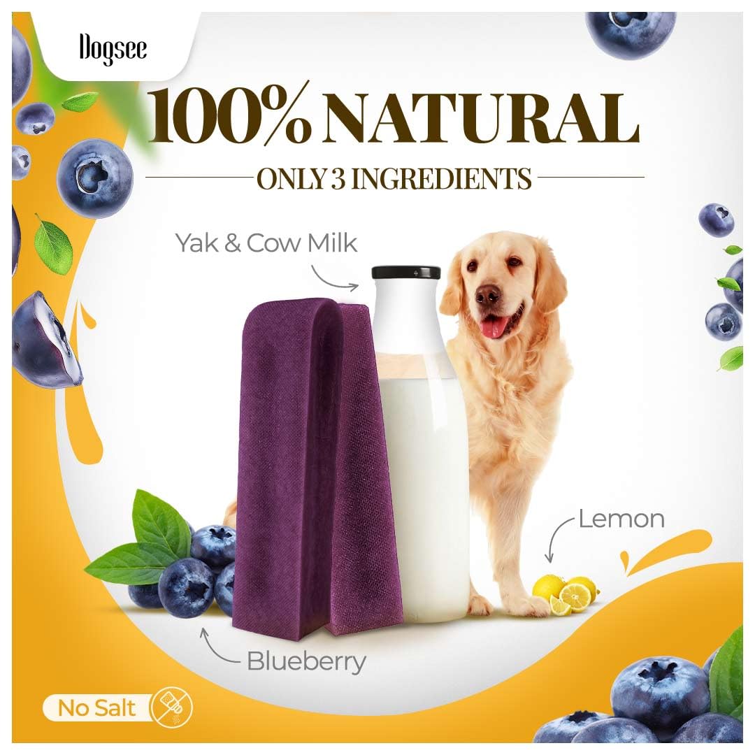 Dogsee Blueberry Flavor Himalayan Yak Cheese Dental Chews for Dogs - (Large 4)| Dog Treats Healthy | Cleans Teeth & Freshens Breath | No Grain, No Gluten | Dog Chews Rawhide Free