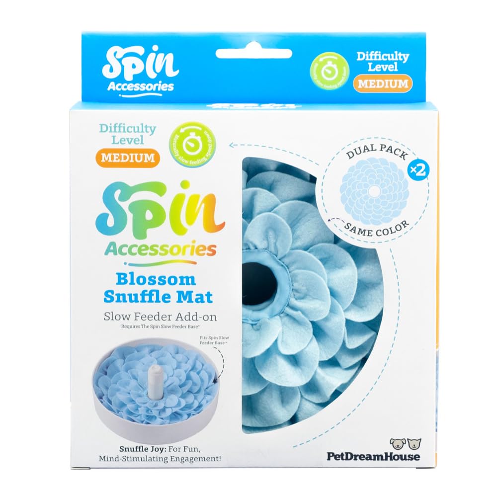 PetDreamHouse SPIN Blossom Soft Fabric Snuffle Mat for Dogs - Interactive Foraging & Slow Feeding Accessory, Mental Enrichment & Digestive Health, Durable Washable Felt, Safe Non-Slip, Pack of 2, Blue