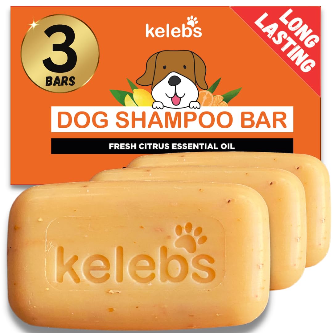 Kelebs Dog Shampoo for Smelly Dogs, Natural Dog Deodorizing Shampoo Bar with Citrus Essential Oils | Eco-Friendly | Zero Plastic Waste | Vegan | 3 Pack