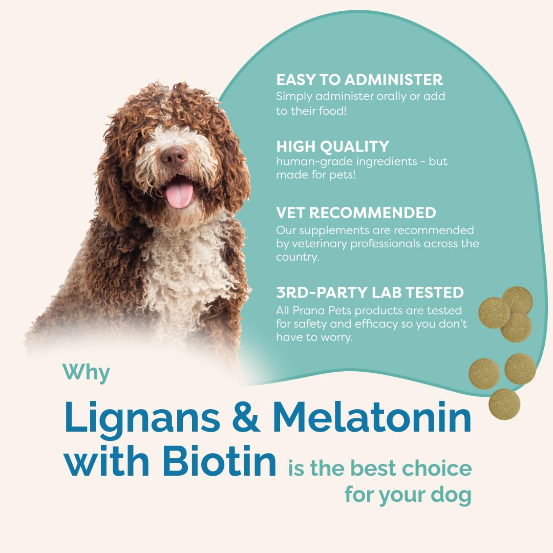 PranaPets Lignans & Melatonin with Biotin Blend Naturally Aids in Relieving Symptoms of Cushing’s in Dogs Over 25 lb | Promote Healthy Balance & Overall Well-Being
