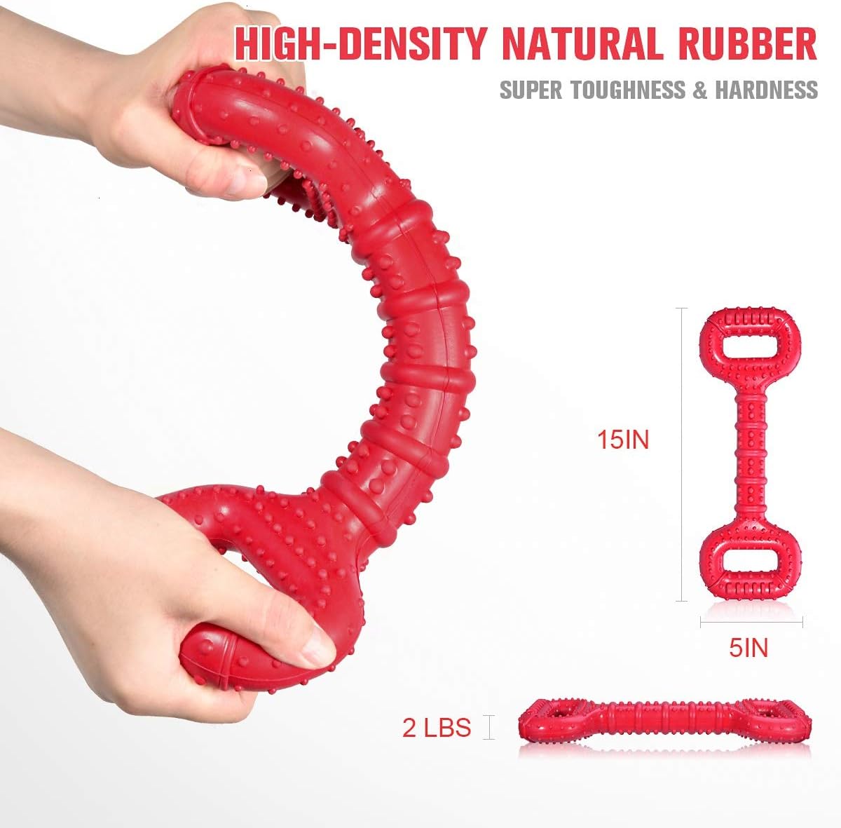 Feeko Dog Toys for Aggressive Chewers Large Breed, 15 inch Interactive Long Lasting Dogs Toy with Convex Design Natural Rubber Tug-of-war Toy for Medium Large Tooth Clean(Red)