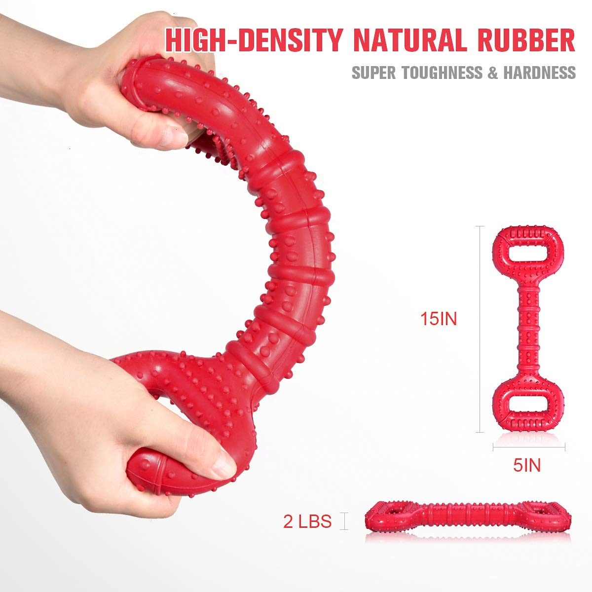 Feeko Dog Toys for Aggressive Chewers Large Breed, 15 inch Interactive Long Lasting Dogs Toy with Convex Design Natural Rubber Tug-of-war Toy for Medium Large Tooth Clean(Red)
