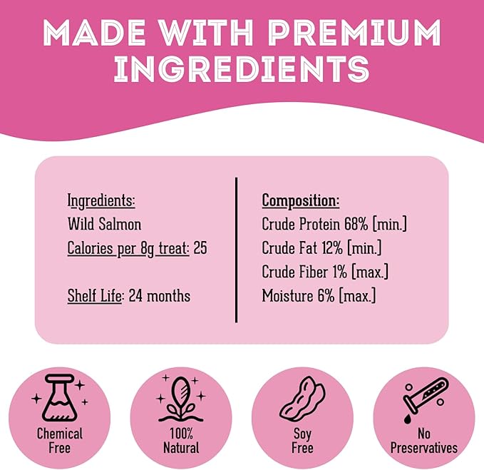 Dehydrated Wild Salmon Treats for Dogs & Cats (3 oz, Pack of 1) Single Ingredient to Maintain Nutrients Vitamins and Healthy Oils Made in Canada