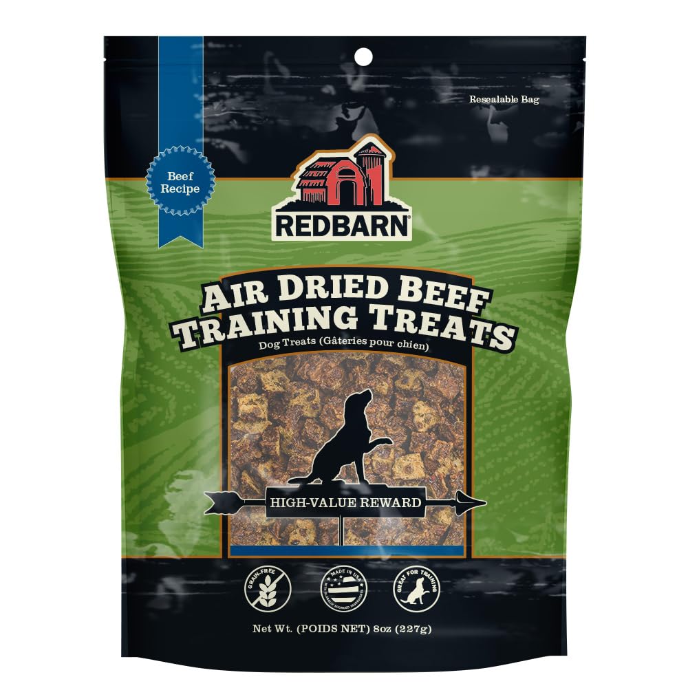 Redbarn Pet Products All-Natural Air Dried Beef Training Treats for Puppies & Dogs – Grain-Free Single Protein Rewards Made in USA for Small, Medium, & Large Breeds - 8 oz Resealable Bag