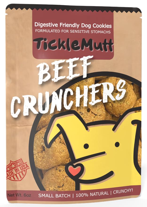 TickleMutt Beef Crunchers - Organic and Digestive-Friendly Dog Treats for Sensitive Stomachs and Picky Eaters