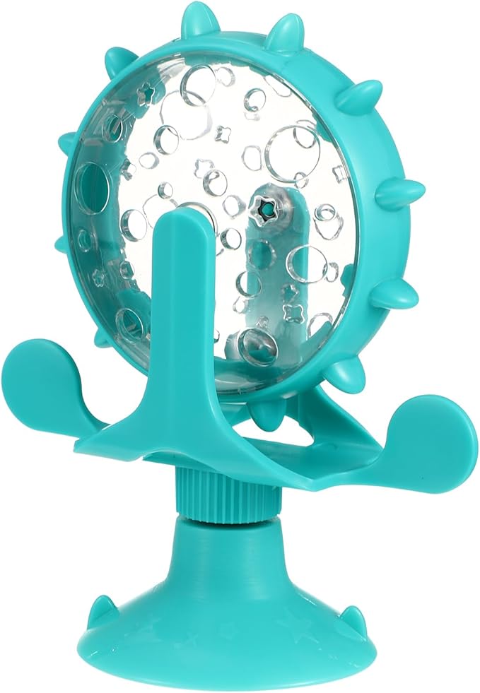 iplusmile Interactive Cat Treats Dispenser Toy, 360° Rotating Windmill Toys, Fun Pet Cat Food Puzzle Toy for Bored Indoor, Exercise Wheel Feeder Toy with Suction Cup, Blue