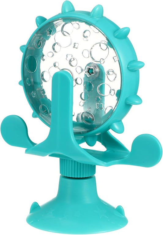 iplusmile Interactive Cat Treats Dispenser Toy, 360° Rotating Windmill Toys, Fun Pet Cat Food Puzzle Toy for Bored Indoor, Exercise Wheel Feeder Toy with Suction Cup, Blue