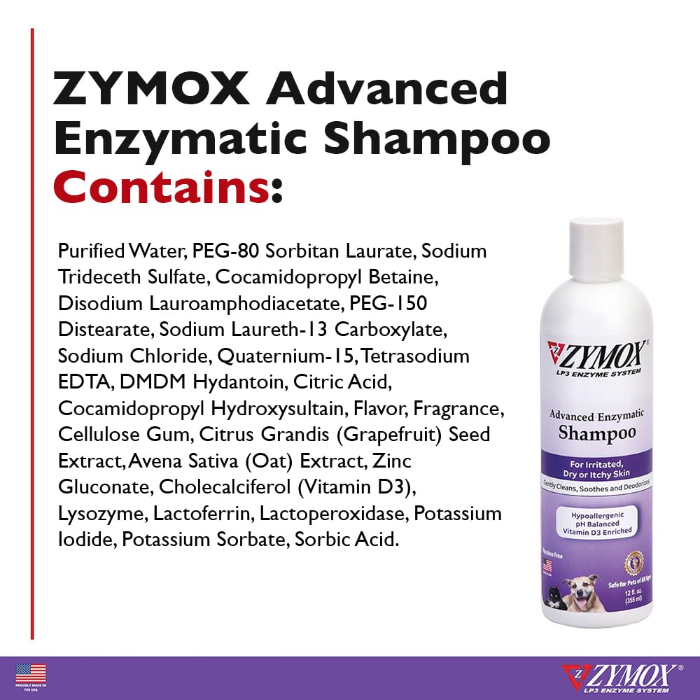 ZYMOX Advanced Enzymatic Shampoo, 12 oz - for Pets & Animals of All Ages: Cleans, Refreshes, Hydrates & Nourishes Dry Skin & Coat