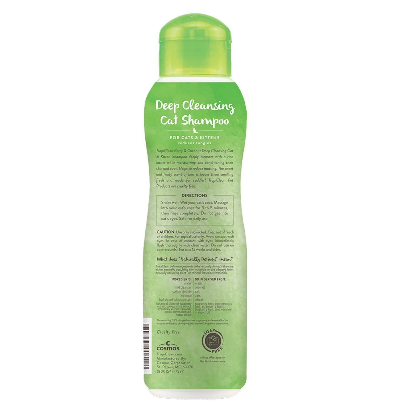 TropiClean Deodorizing Dog Shampoo for Smelly Pets, Long Lasting Odor Control, Puppy Safe, Made in the USA, Berry Scent, Cat Friendly, 12oz.