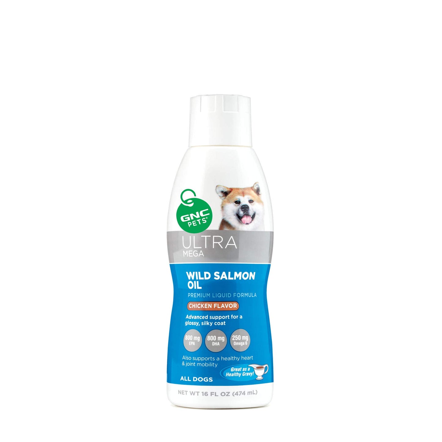 GNC Pets Ultra Mega Wild Salmon Oil Liquid Dog Supplement in Chicken Flavor, Advanced Natural Support for Glossy Coat & Joint Health, Healthy Pet Supplements with Omega-6, 16 Fl Oz