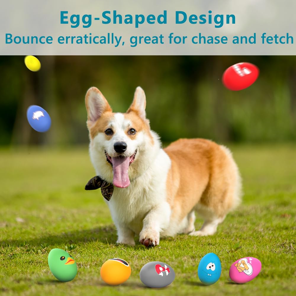 Squeaky Dog Toys, [8 Pack] Latex Squeaker Bouncy Egg for Small Medium Pets Puppies, 2.5” Soft Animal Rubber Interactive Fetch Ball Set