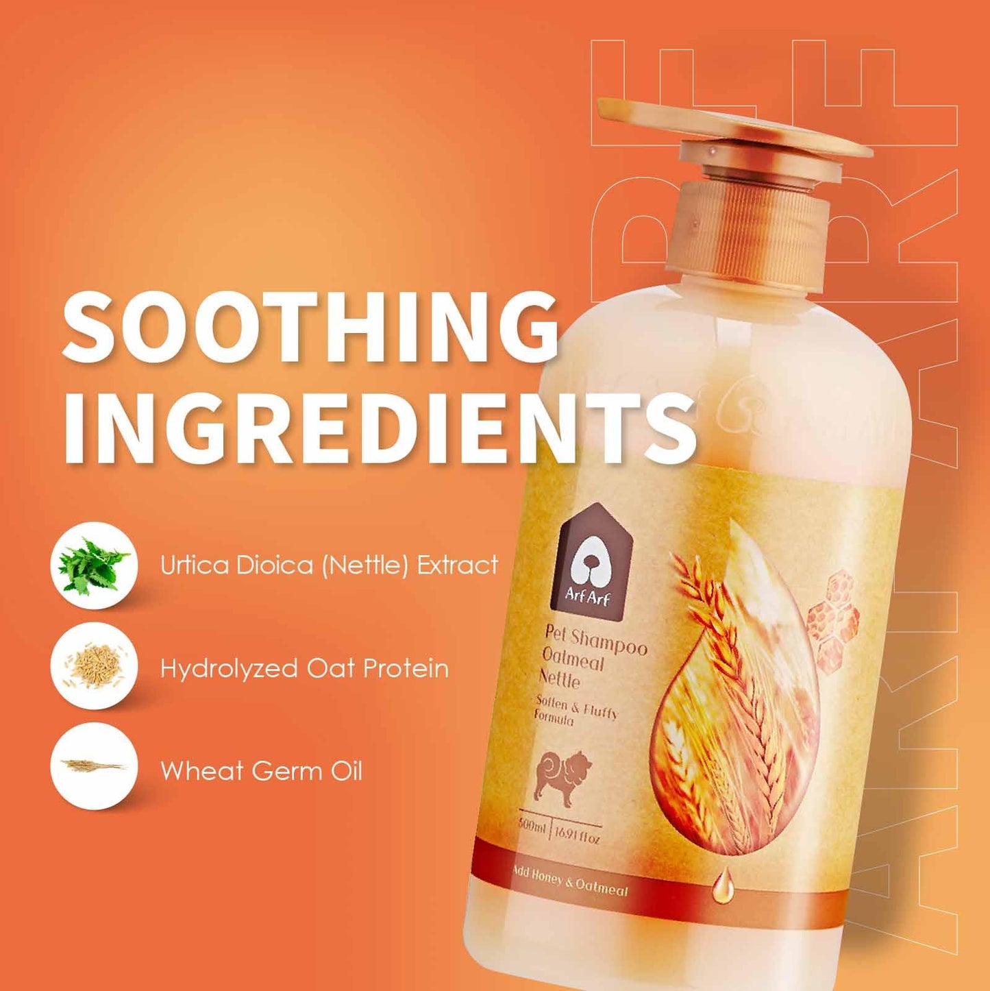 Arf Arf Dog Shampoo Softening Formula, Soften & Fluffy Oatmeal 16oz—Plant-Based 4-in-1: Cleans, Conditions, detangles, moisturizes. Oatmeal & Honey Soothe Itchy Skin. Hypoallergenic. Made in Taiwan.