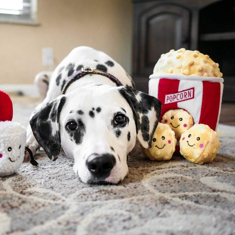 ZippyPaws Burrow- Interactive Dog & Puppy Toys for Boredom, Stimulating Pet Products to Keep Them Busy, Hide & Seek Plush Puzzles, Squeaky Toy for Enrichment, for Small & Medium Dogs- Popcorn Bucket