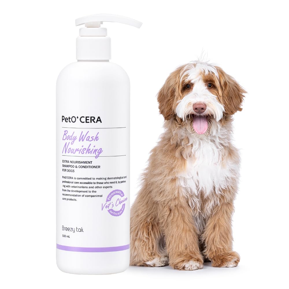PetO’CERA Nourishing 2-in-1 Dog Shampoo and Conditioner for Allergic, Itchy, Dry, Sensitive Skin, Deordorizing Detangler for Poodle & Doodle, Puppy Safe, Tearless, Sulfate-Free, 16.9 fl oz/500ml